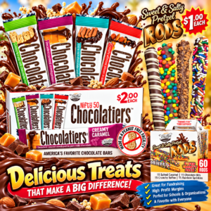Chocolate Bars and Pretzel rods | Winning Edge Colorful display of assorted chocolate bars, candy-coated treats, and pretzel sticks in a promotional candy assortment ad.
